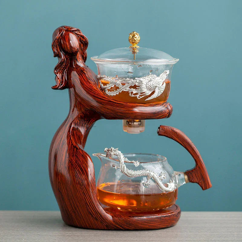 Maid Semi-automatic Tea Set Tea Making Kungfu Teapot Automatic Tea Set Heat-resistant Glass Holder Base Tea Infusers Tea Ware - Mooth Shop