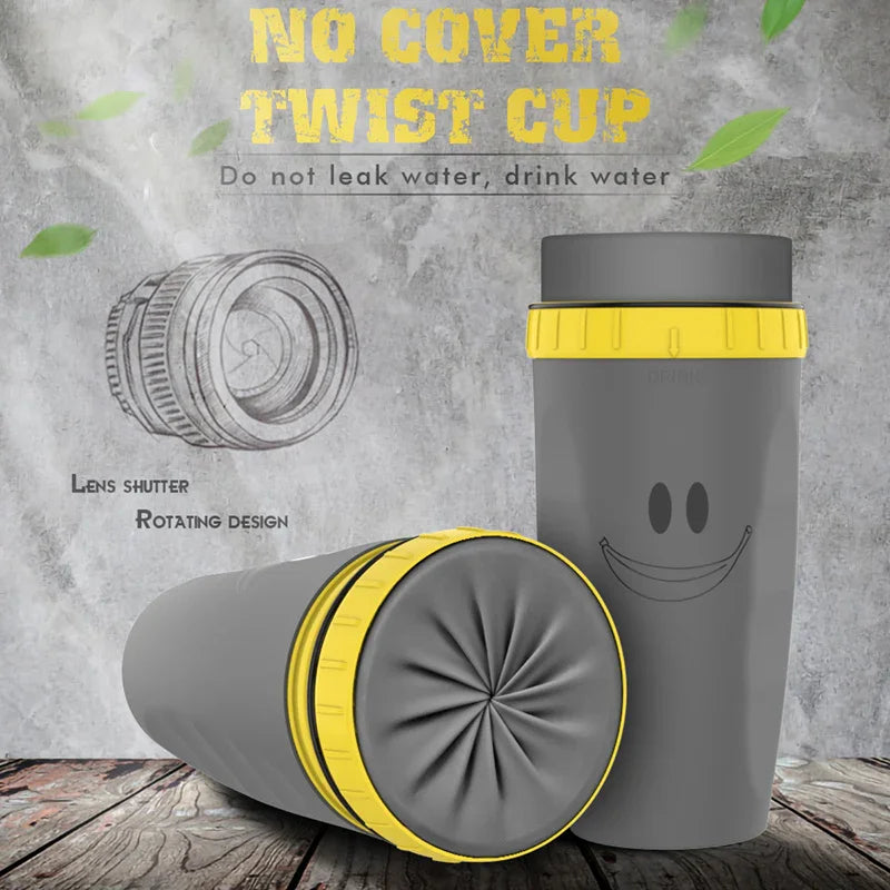 No Cover Twist Cup Travel Portable Cup Double Insulation Tumbler Straw Sippy Water Bottles Portable For Children Adults - Mooth Shop