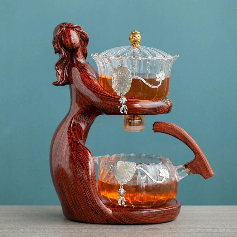 Maid Semi-automatic Tea Set Tea Making Kungfu Teapot Automatic Tea Set Heat-resistant Glass Holder Base Tea Infusers Tea Ware - Mooth Shop
