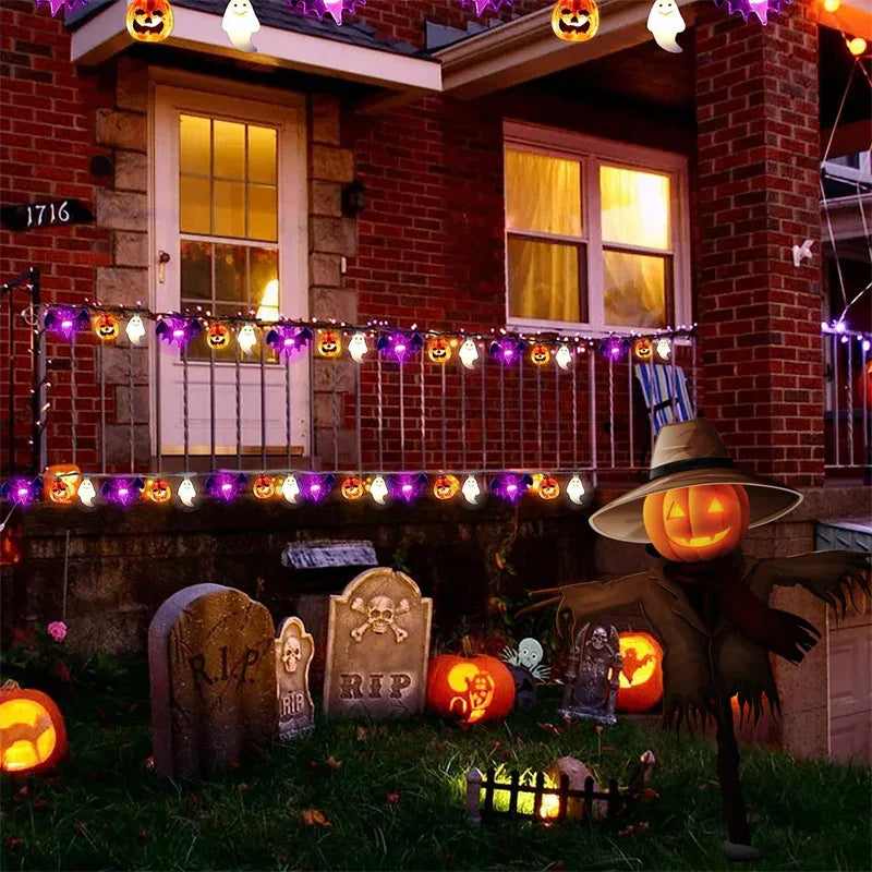 LED Halloween Pumpkin Spider Bat Skull String Light Lamp Home Garden Party Outdoor Halloween Decoration Lantern Light - Mooth Shop
