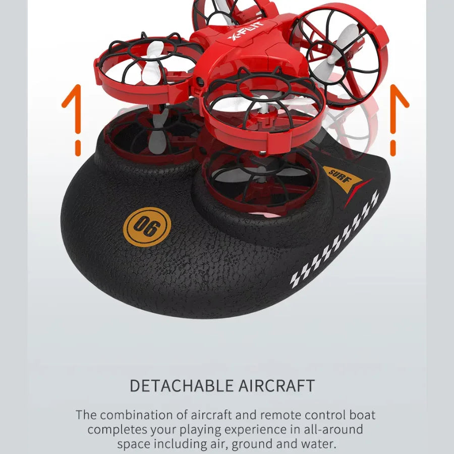 Drone 3 em 1 Tierra Agua Aire - Hovercraft RC Multifunção com Modo Sem Cabeza e Retorno Automático-Mooth Shop-png