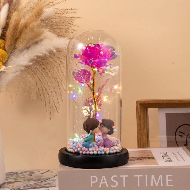 Flor de Luz LED Rosa Eterna en Cubierta de Vidrio - Mooth Shop
