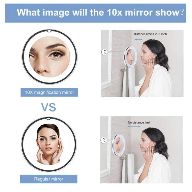 Espejo de Maquillaje LED 10x con Iluminación de 360° - Mooth Shop