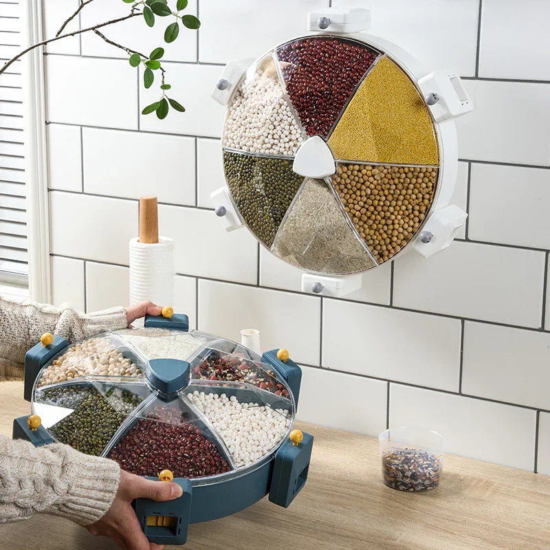 Wall-Mounted Grain Dispenser Compartments Dry Food Dispenser Rotating Cereal For Kitchen Gadget - Mooth Shop