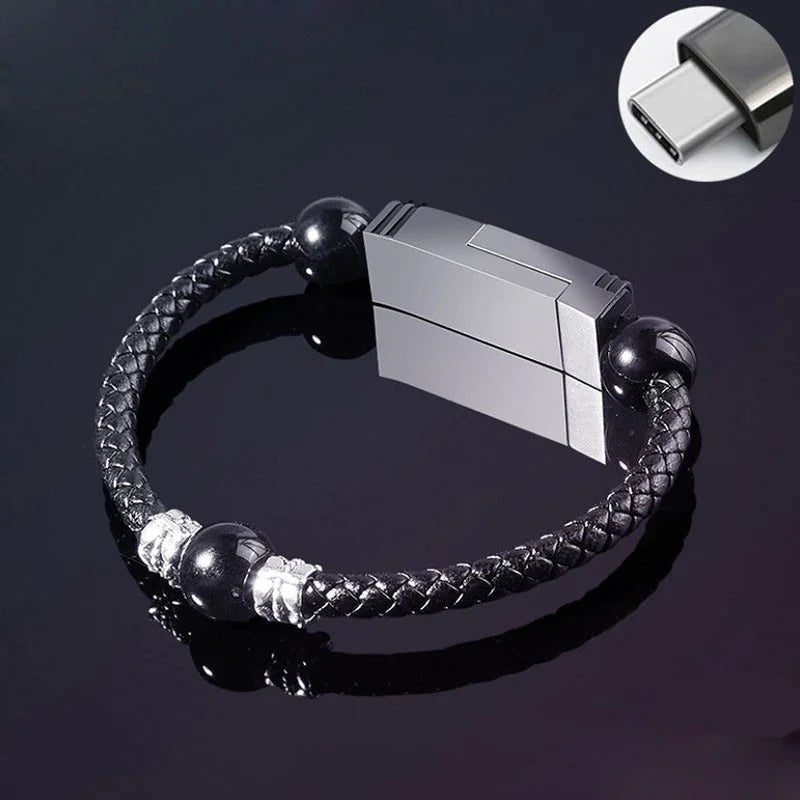 Bracelet Type Data Cable Bracelet Portable Leather Charging Cable - Mooth Shop
