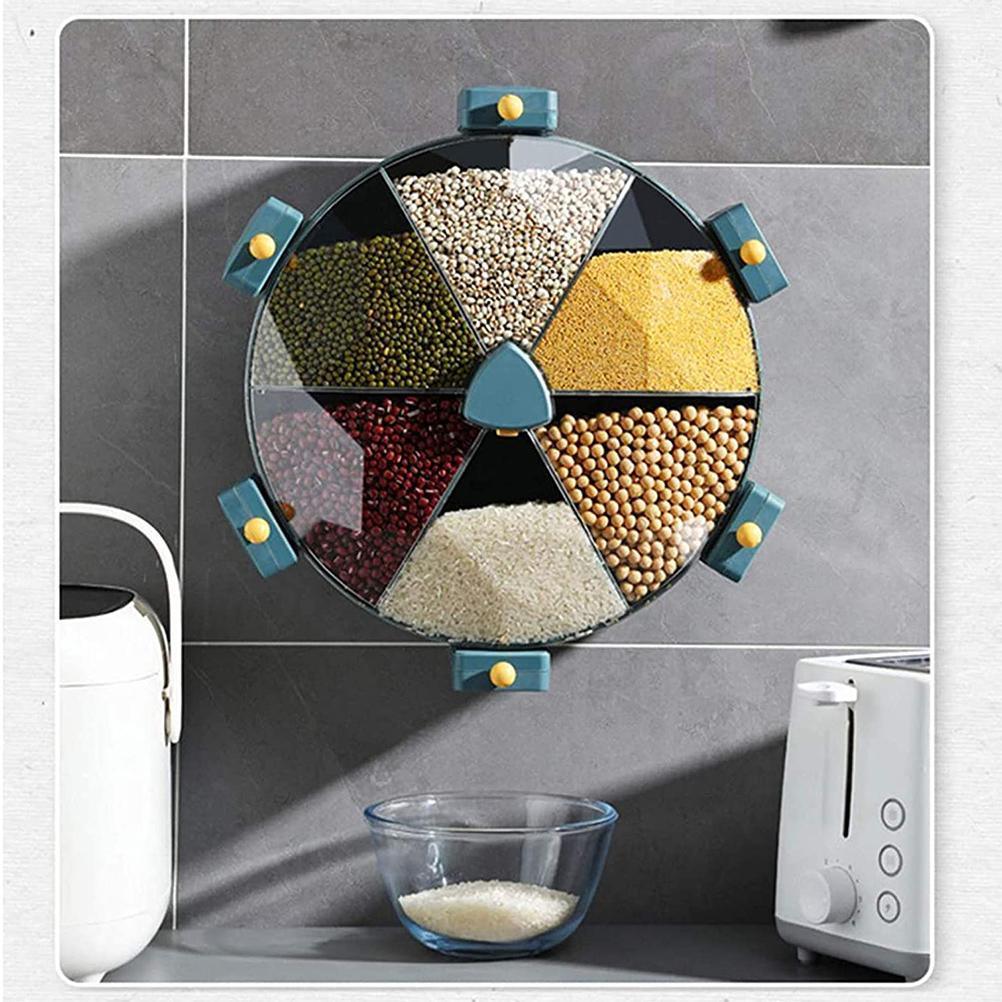 Wall-Mounted Grain Dispenser Compartments Dry Food Dispenser Rotating Cereal For Kitchen Gadget - Mooth Shop