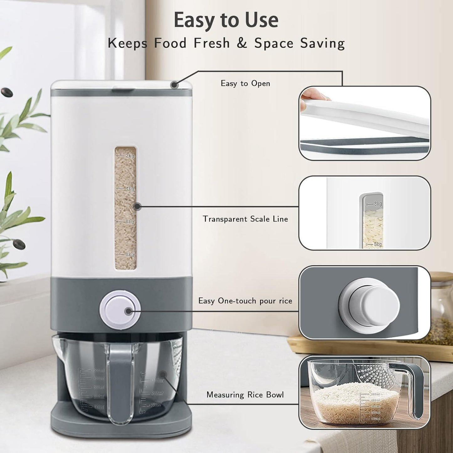 Dispensador de Granos, con Taza Medidora - Mooth Shop