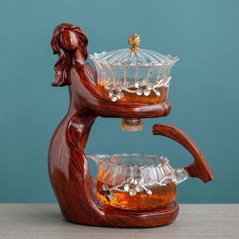 Maid Semi-automatic Tea Set Tea Making Kungfu Teapot Automatic Tea Set Heat-resistant Glass Holder Base Tea Infusers Tea Ware - Mooth Shop