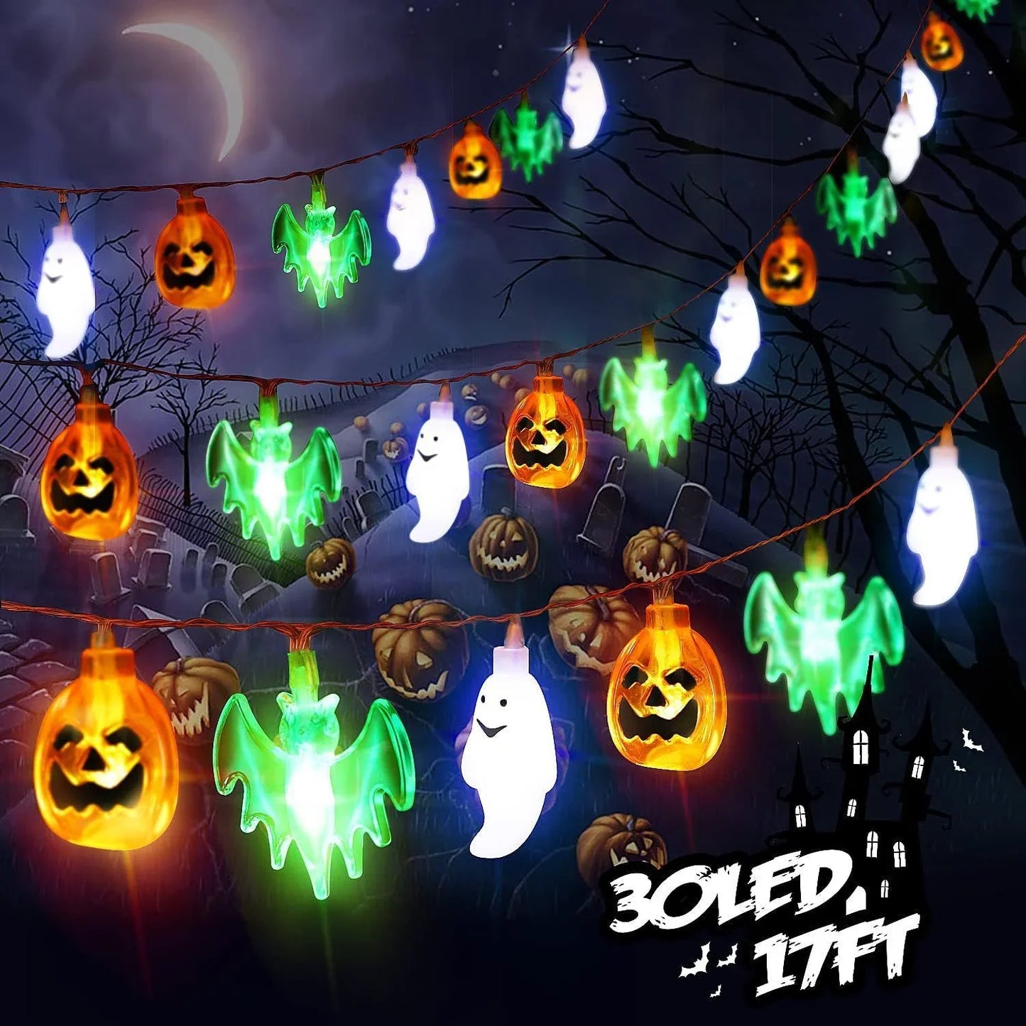 LED Halloween Pumpkin Spider Bat Skull String Light Lamp Home Garden Party Outdoor Halloween Decoration Lantern Light - Mooth Shop
