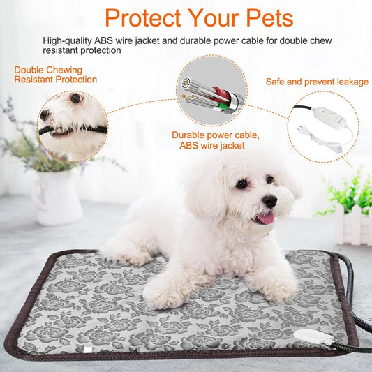 1Pc Pet Heating Pad Dog Cat Electric Heating Mat Waterproof Adjustable Warming Blanket With Chew Resistant Steel Cord Case - Mooth Shop