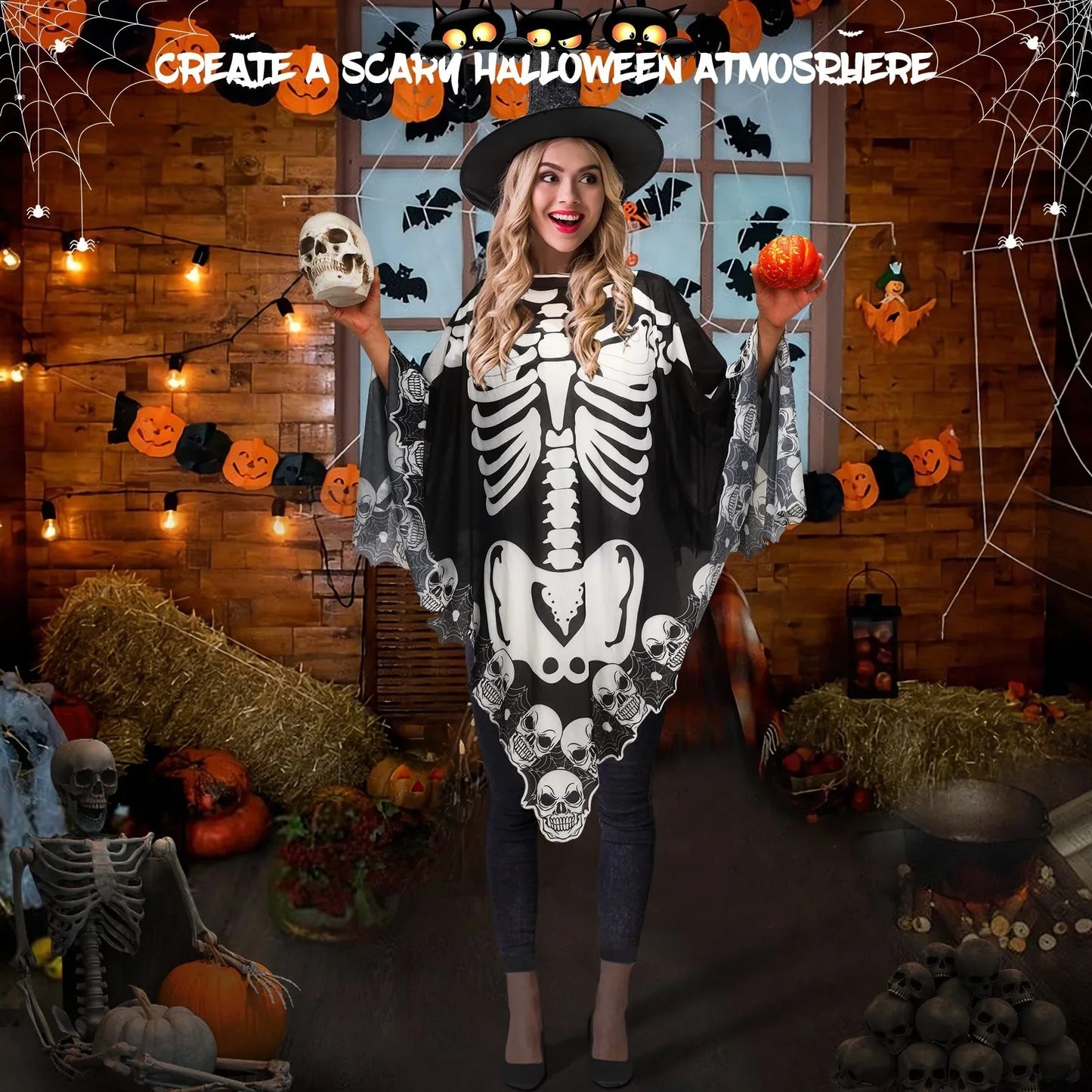 Poncho de encaje de Halloween más capa de esqueleto - Mooth Shop