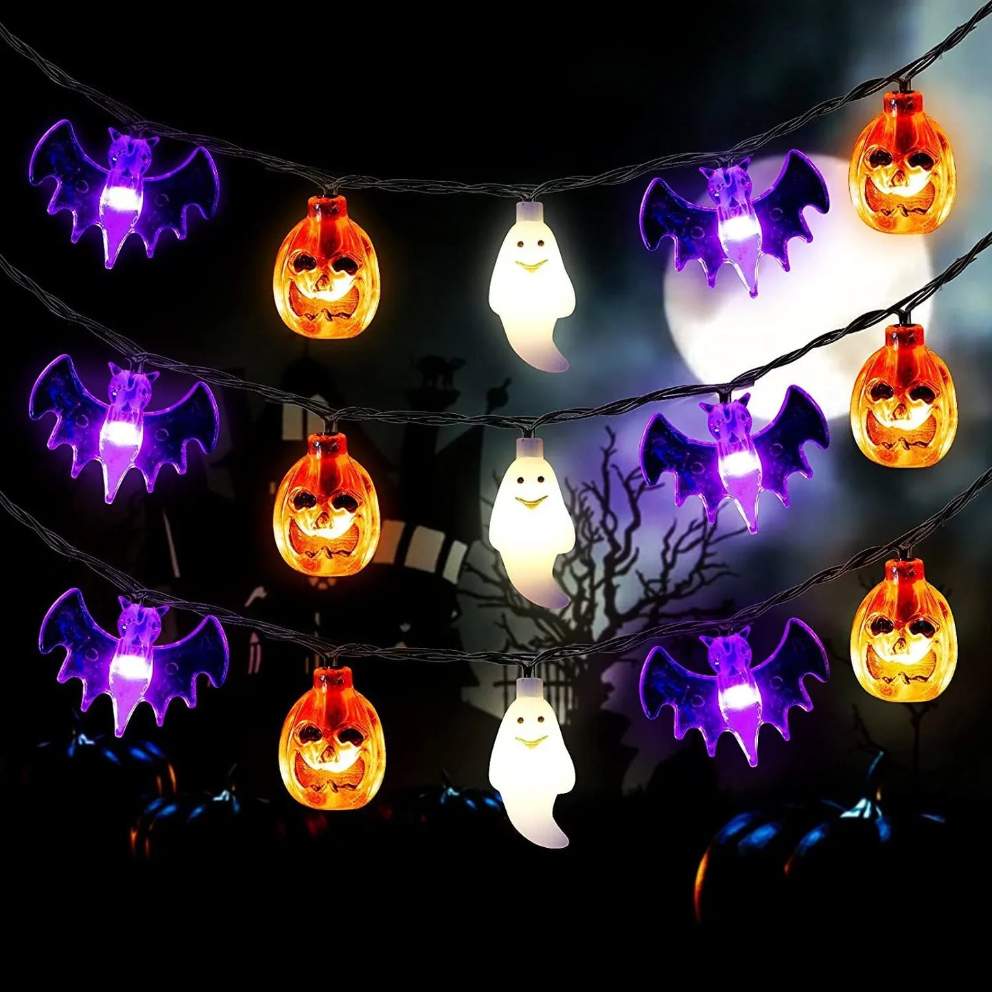 LED Halloween Pumpkin Spider Bat Skull String Light Lamp Home Garden Party Outdoor Halloween Decoration Lantern Light - Mooth Shop