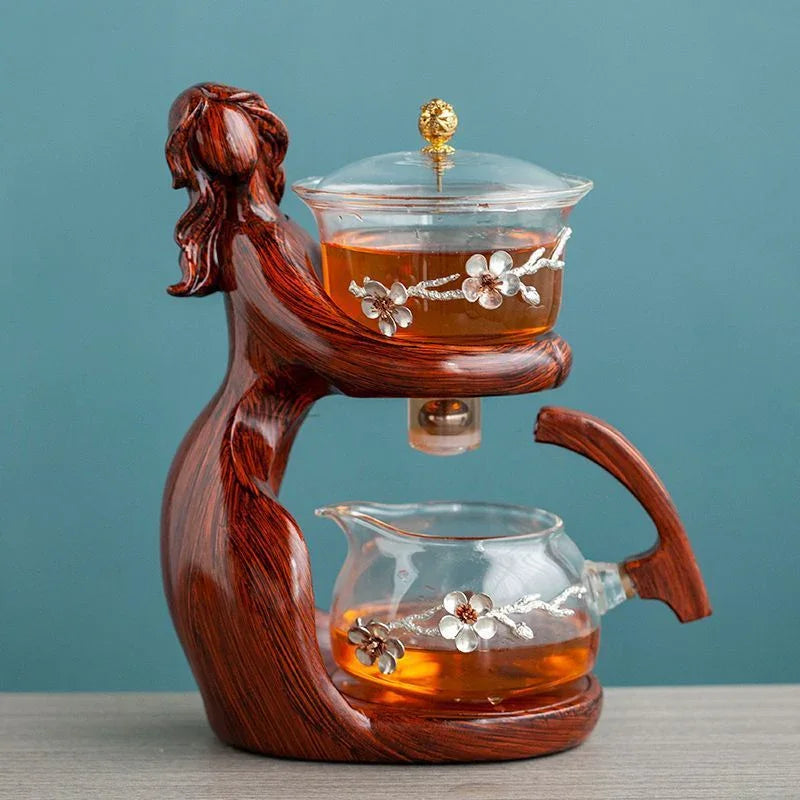Maid Semi-automatic Tea Set Tea Making Kungfu Teapot Automatic Tea Set Heat-resistant Glass Holder Base Tea Infusers Tea Ware - Mooth Shop