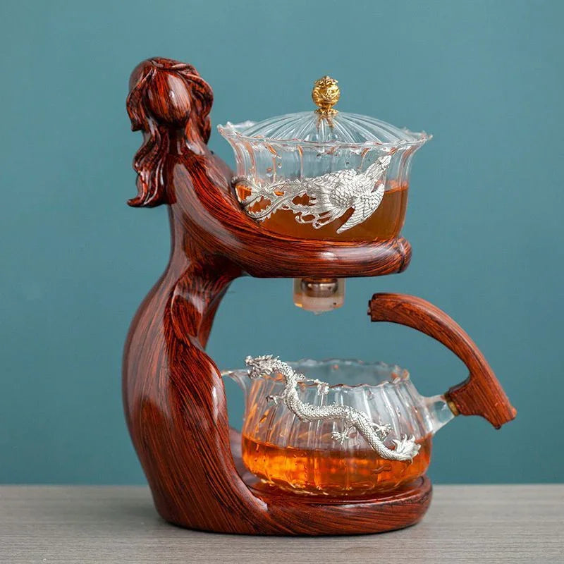 Maid Semi-automatic Tea Set Tea Making Kungfu Teapot Automatic Tea Set Heat-resistant Glass Holder Base Tea Infusers Tea Ware - Mooth Shop