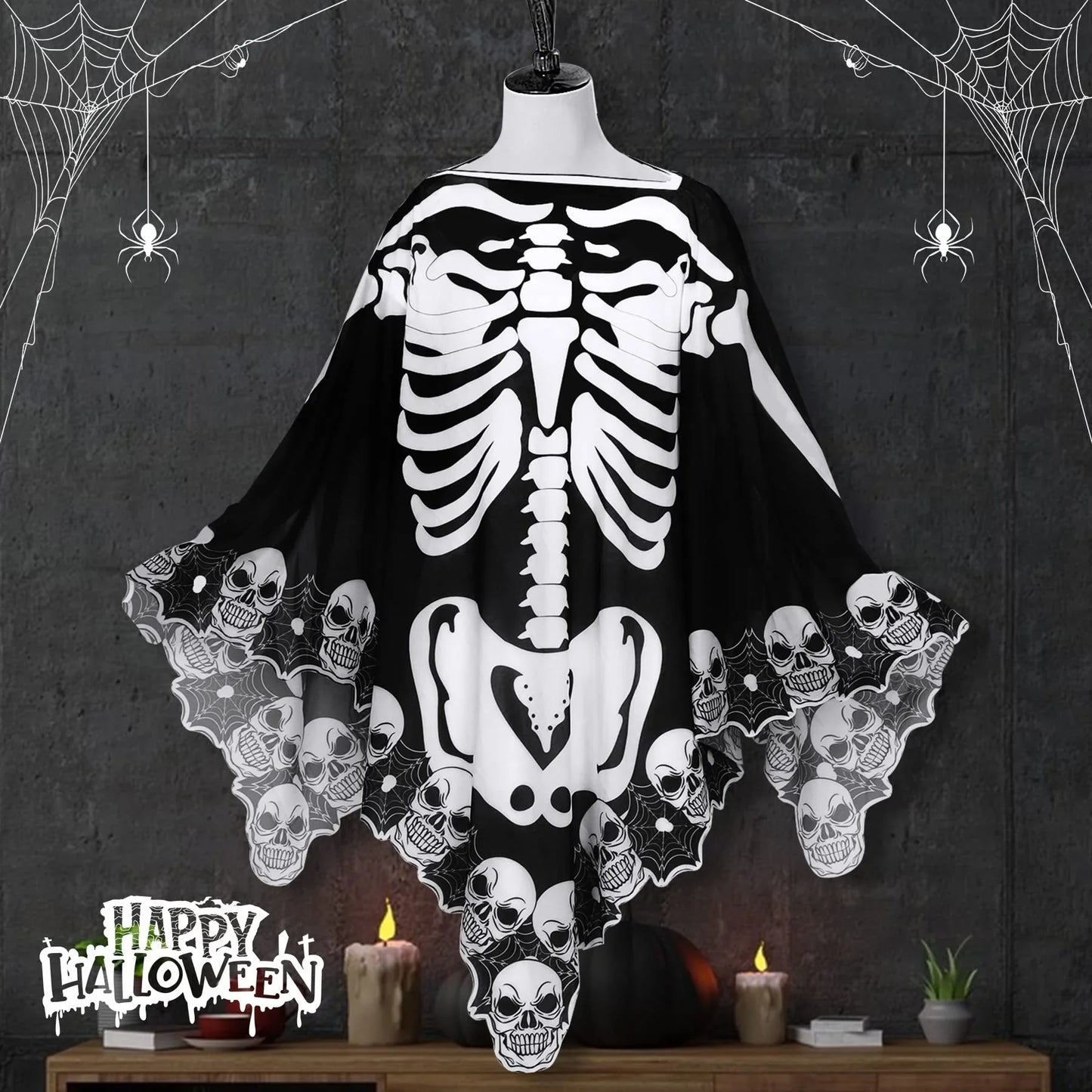 Poncho de encaje de Halloween más capa de esqueleto - Mooth Shop