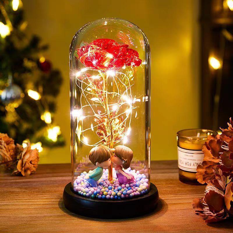 Flor de Luz LED Rosa Eterna en Cubierta de Vidrio - Mooth Shop