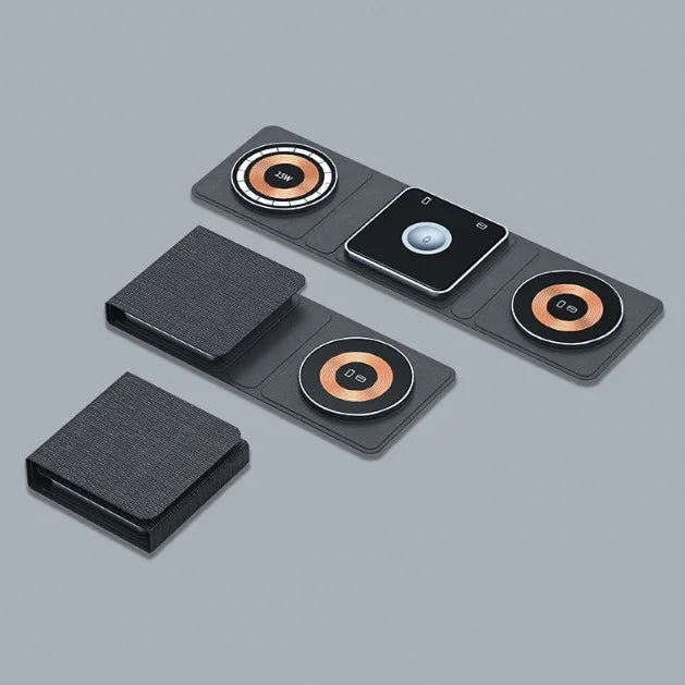 3 IN 1 Magnetic Folding Wireless Charger Station For IPhone Transparent Fast Charging For IWatch And Airpods - Mooth Shop