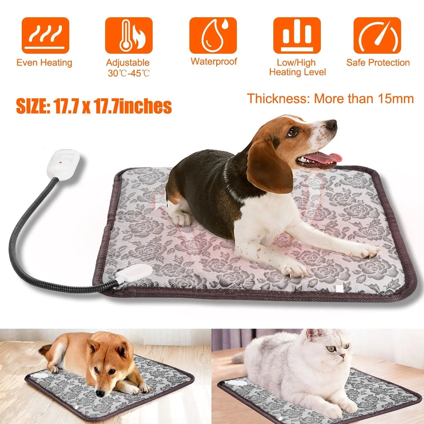 1Pc Pet Heating Pad Dog Cat Electric Heating Mat Waterproof Adjustable Warming Blanket With Chew Resistant Steel Cord Case - Mooth Shop