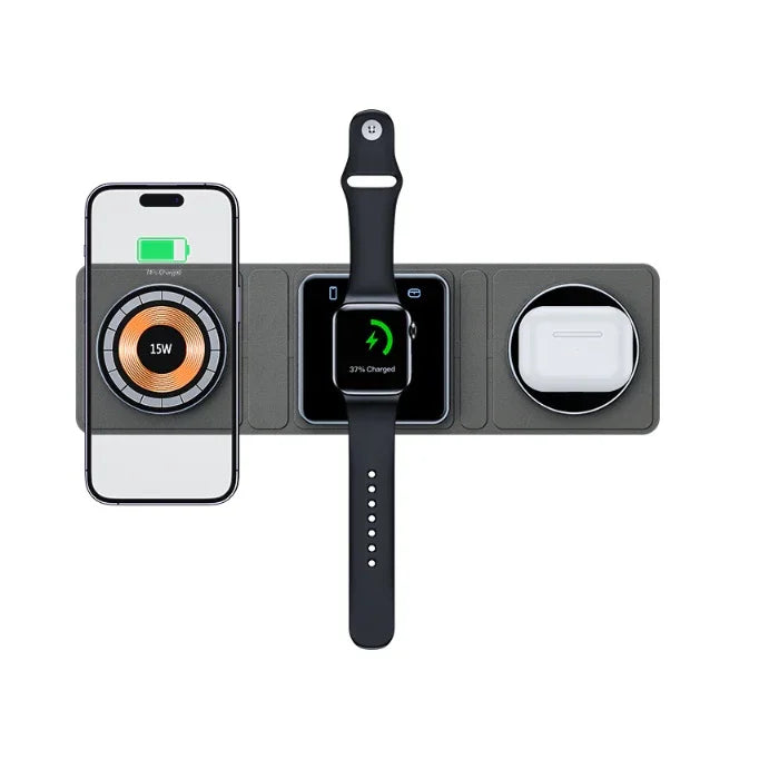 3 IN 1 Magnetic Folding Wireless Charger Station For IPhone Transparent Fast Charging For IWatch And Airpods - Mooth Shop