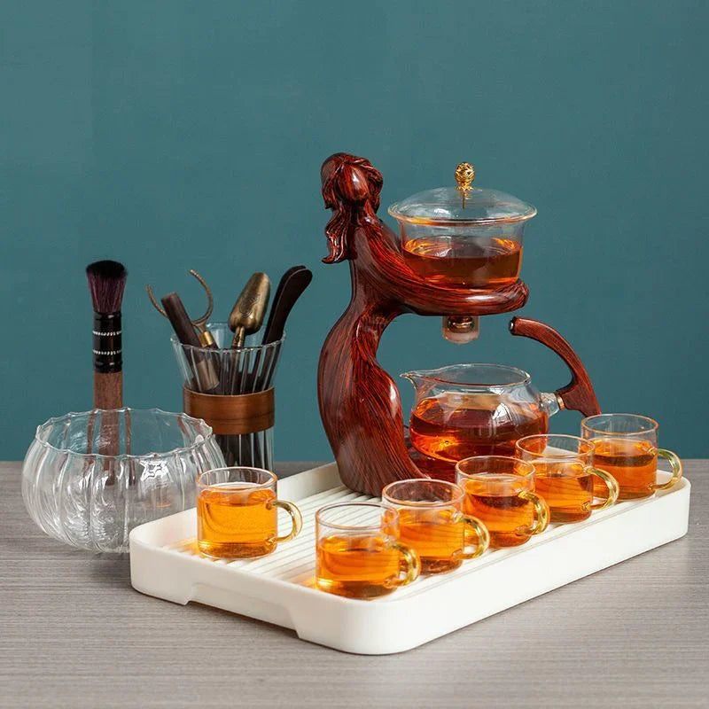 Maid Semi-automatic Tea Set Tea Making Kungfu Teapot Automatic Tea Set Heat-resistant Glass Holder Base Tea Infusers Tea Ware - Mooth Shop