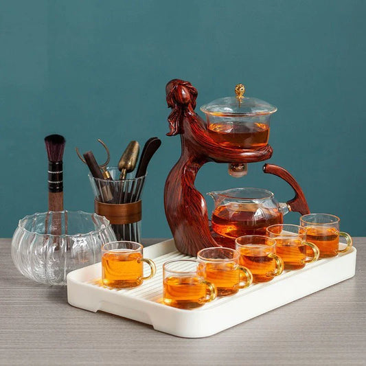 Maid Semi-automatic Tea Set Tea Making Kungfu Teapot Automatic Tea Set Heat-resistant Glass Holder Base Tea Infusers Tea Ware - Mooth Shop