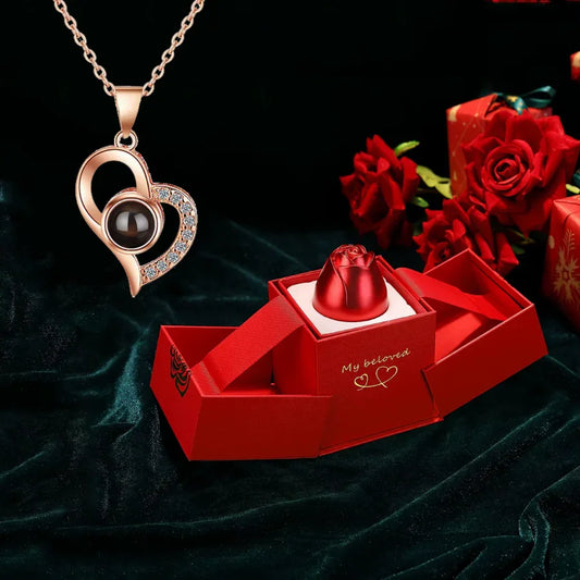 Caja de Regalo Rosa Eterna con Collar de Cristal - Set de Joyería Romántico para San Valentín-Mooth Shop-npg
