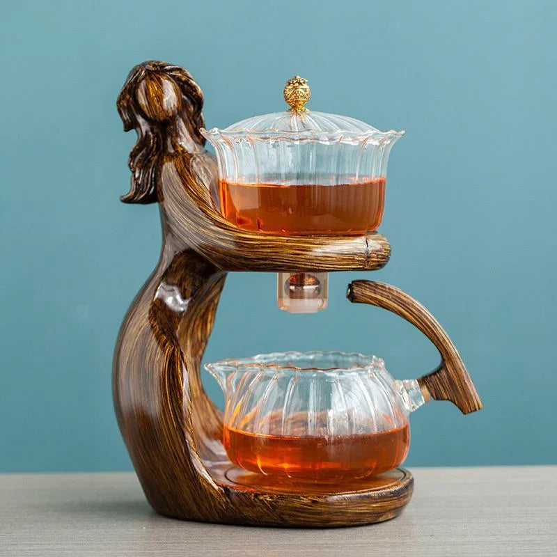 Maid Semi-automatic Tea Set Tea Making Kungfu Teapot Automatic Tea Set Heat-resistant Glass Holder Base Tea Infusers Tea Ware - Mooth Shop