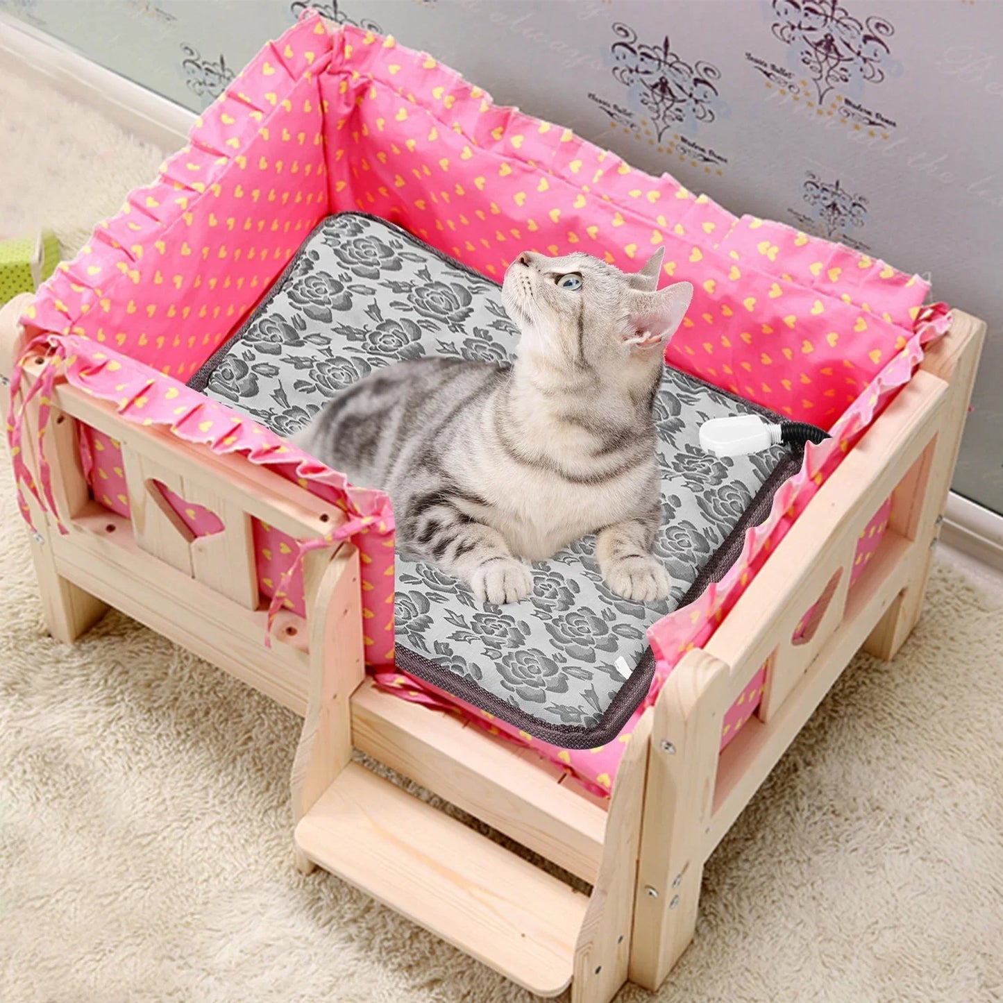 1Pc Pet Heating Pad Dog Cat Electric Heating Mat Waterproof Adjustable Warming Blanket With Chew Resistant Steel Cord Case - Mooth Shop