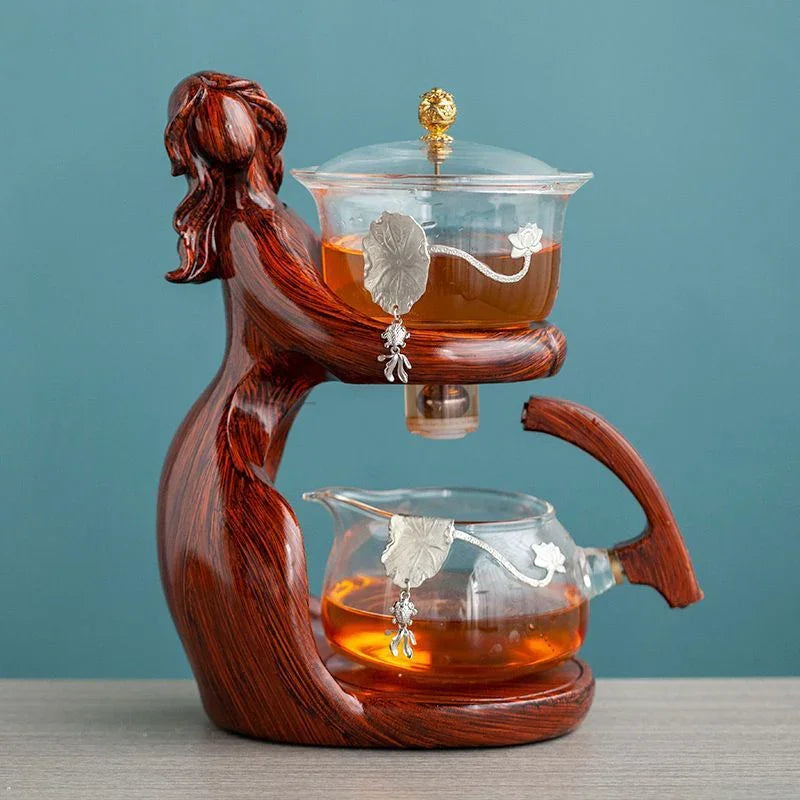 Maid Semi-automatic Tea Set Tea Making Kungfu Teapot Automatic Tea Set Heat-resistant Glass Holder Base Tea Infusers Tea Ware - Mooth Shop