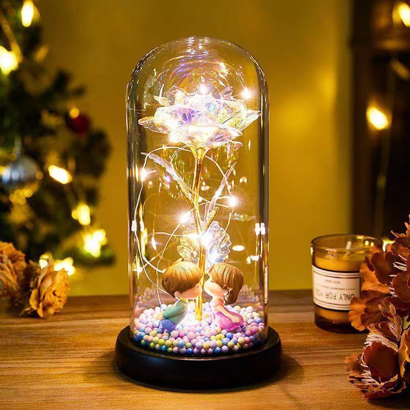 Flor de Luz LED Rosa Eterna en Cubierta de Vidrio - Mooth Shop