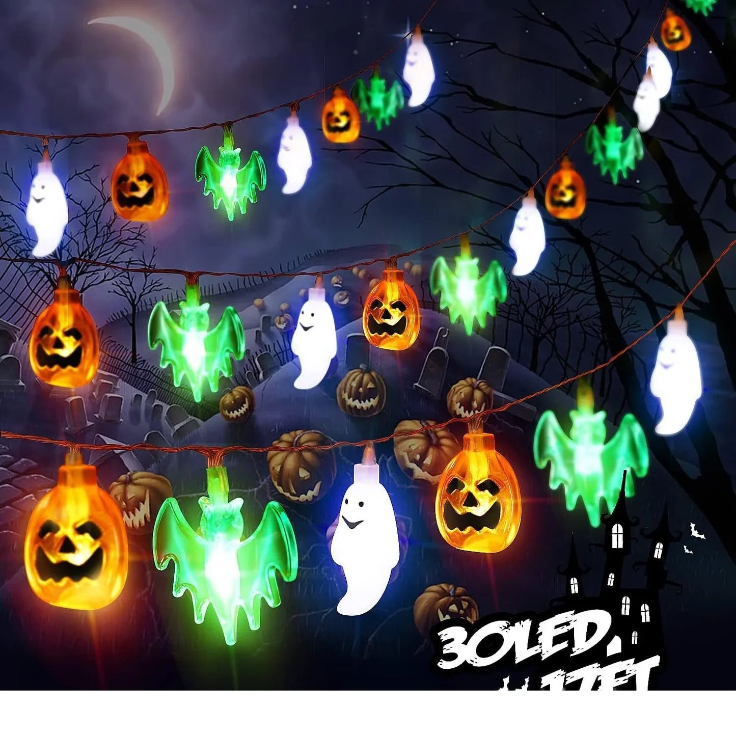 LED Halloween Pumpkin Spider Bat Skull String Light Lamp Home Garden Party Outdoor Halloween Decoration Lantern Light - Mooth Shop