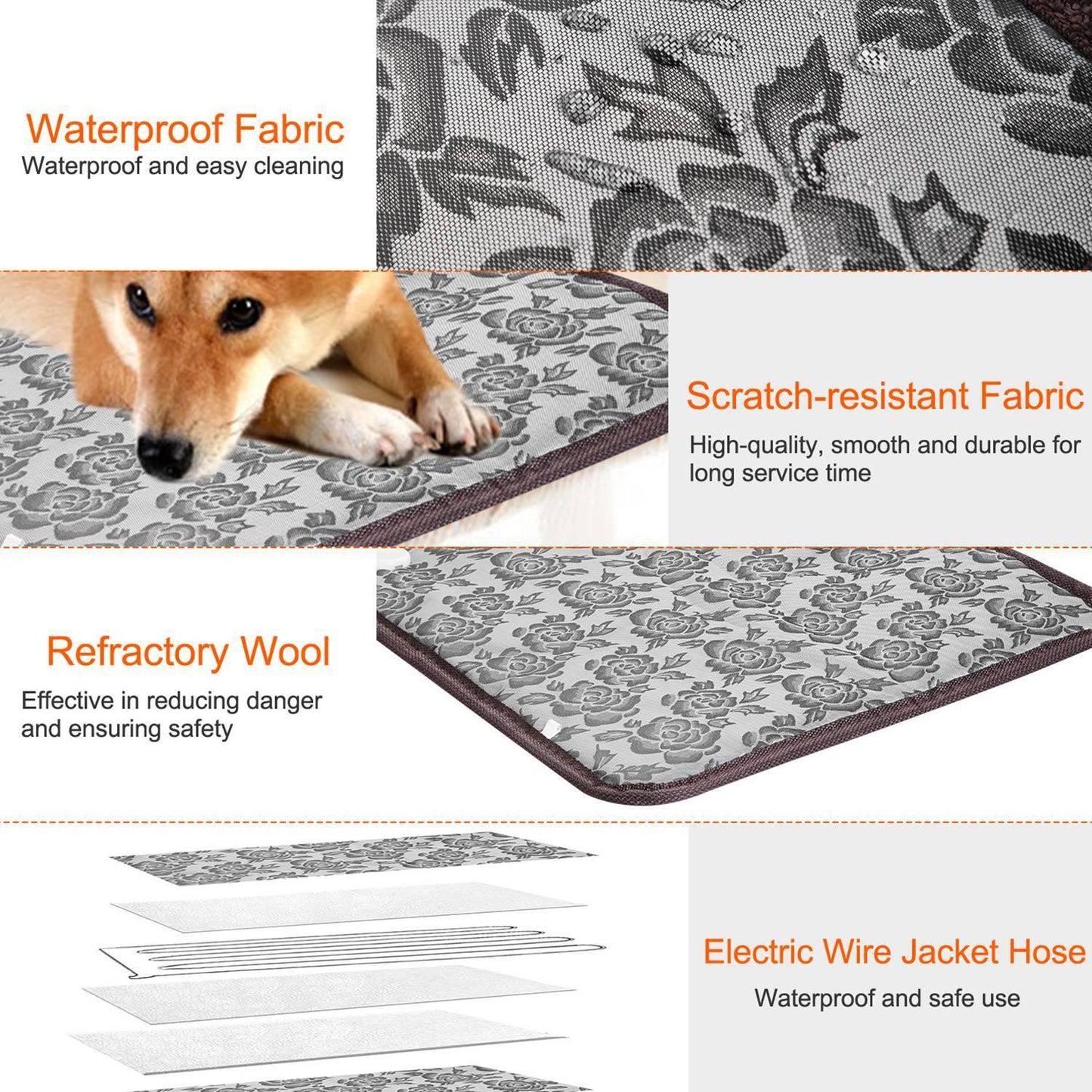 1Pc Pet Heating Pad Dog Cat Electric Heating Mat Waterproof Adjustable Warming Blanket With Chew Resistant Steel Cord Case - Mooth Shop