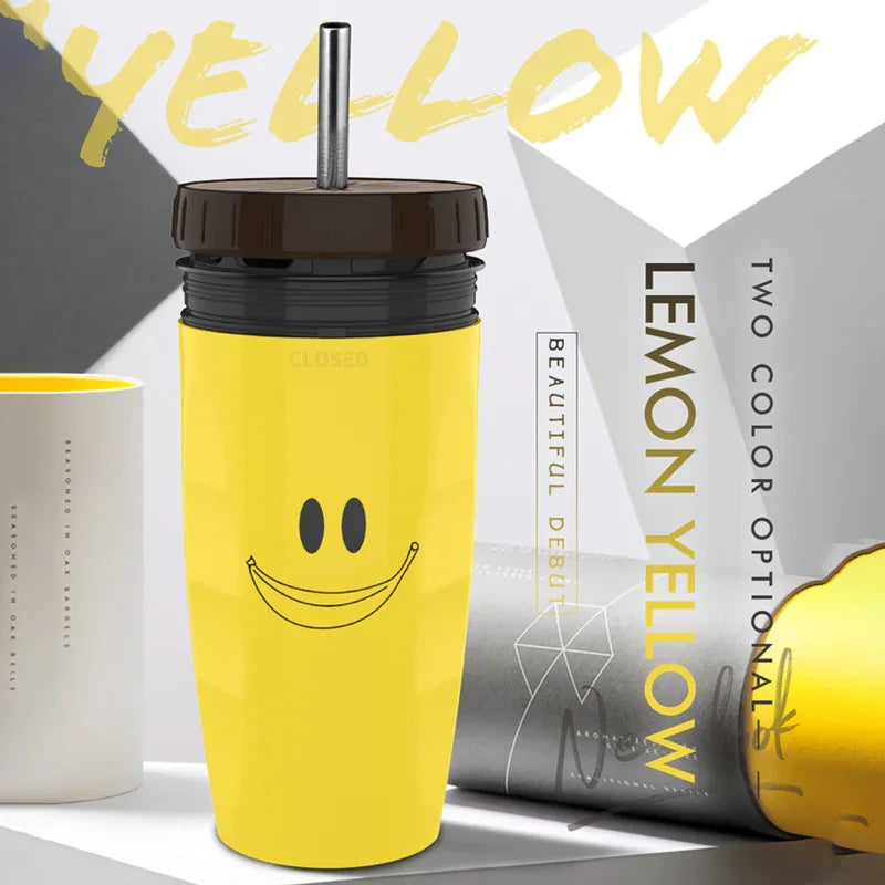 No Cover Twist Cup Travel Portable Cup Double Insulation Tumbler Straw Sippy Water Bottles Portable For Children Adults - Mooth Shop