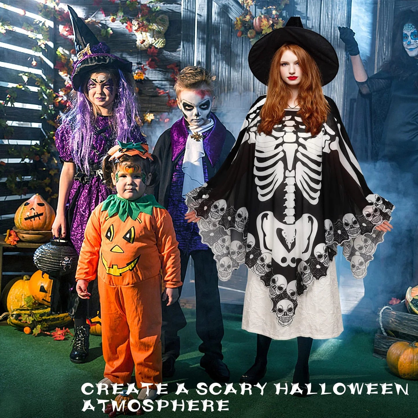 Poncho de encaje de Halloween más capa de esqueleto - Mooth Shop