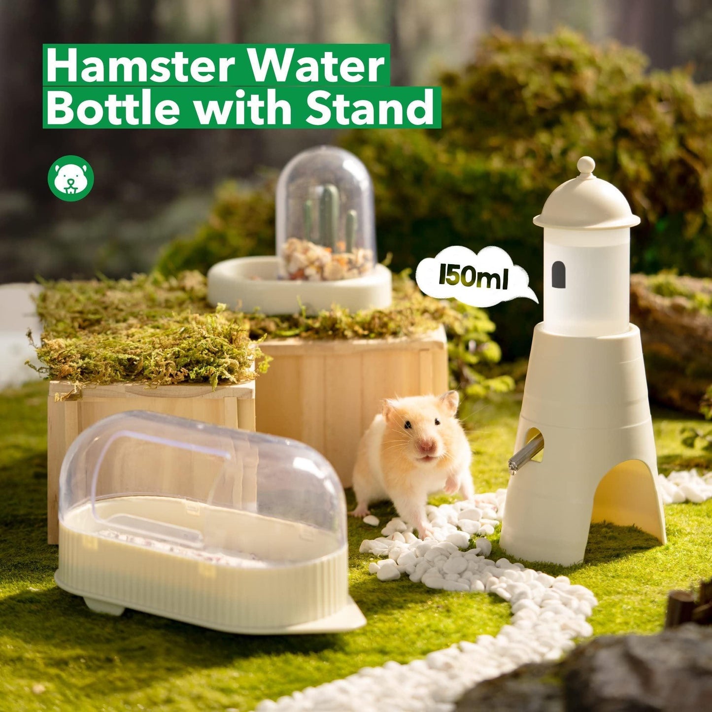 MEWOOFUN Hamster Water Bottle With Stand & Hideout Space 150ml - Mooth Shop