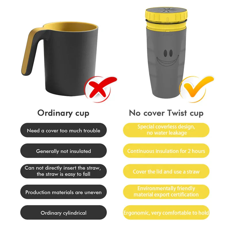 No Cover Twist Cup Travel Portable Cup Double Insulation Tumbler Straw Sippy Water Bottles Portable For Children Adults - Mooth Shop