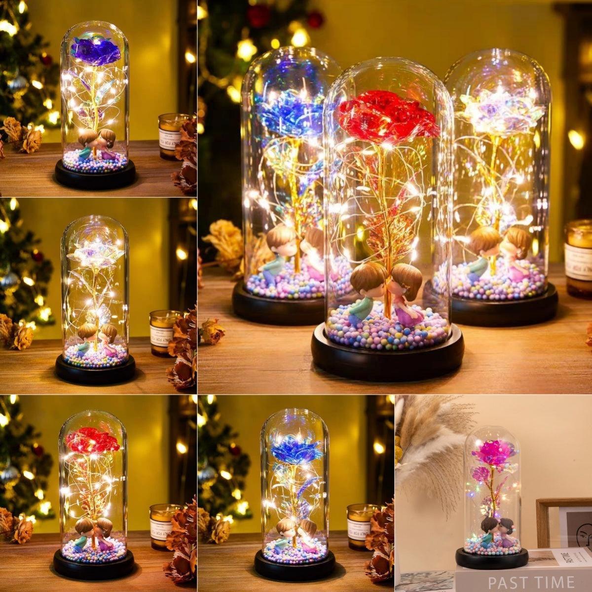 Flor de Luz LED Rosa Eterna en Cubierta de Vidrio - Mooth Shop