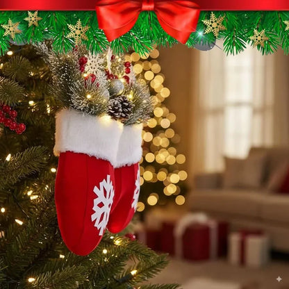 Christmas Garland Creative Glove Shaped Simulated Flower Wreath Window Door Gate Decoration Door Sign Xmas Party Decoration-Mooth Shop