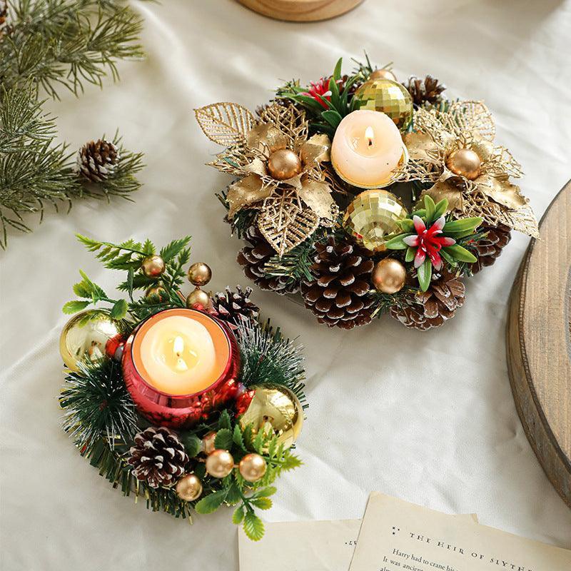 Christmas Candle Metals Candlestick Wreath Artificial Pinball - Mooth Shop