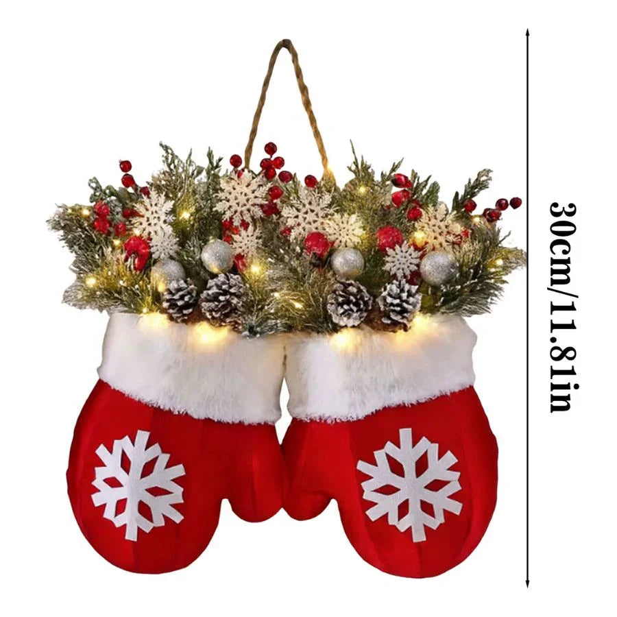 Christmas Garland Creative Glove Shaped Simulated Flower Wreath Window Door Gate Decoration Door Sign Xmas Party Decoration-Mooth Shop