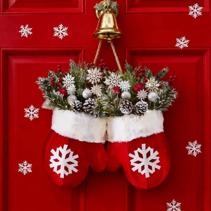 Christmas Garland Creative Glove Shaped Simulated Flower Wreath Window Door Gate Decoration Door Sign Xmas Party Decoration-Mooth Shop
