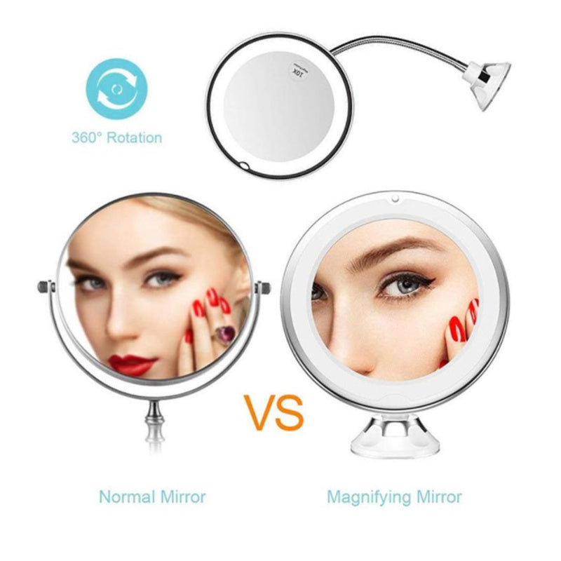 Espejo de Maquillaje LED 10x con Iluminación de 360°