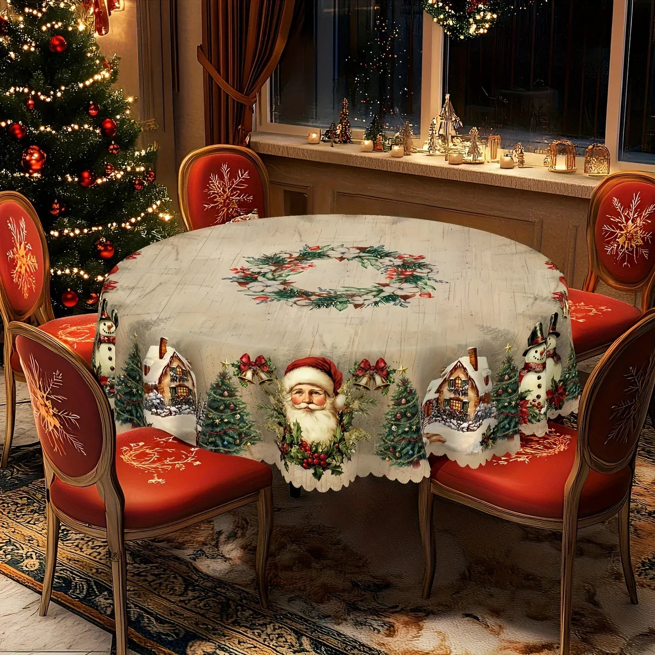  Mantel Redondo Navideño con Temática de Santa Claus -Mooth Shop