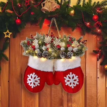 Christmas Garland Creative Glove Shaped Simulated Flower Wreath Window Door Gate Decoration Door Sign Xmas Party Decoration-Mooth Shop
