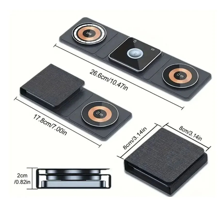 3 IN 1 Magnetic Folding Wireless Charger Station For IPhone Transparent Fast Charging For IWatch And Airpods - Mooth Shop