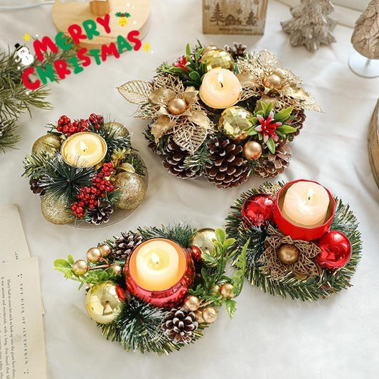 Christmas Candle Metals Candlestick Wreath Artificial Pinball - Mooth Shop