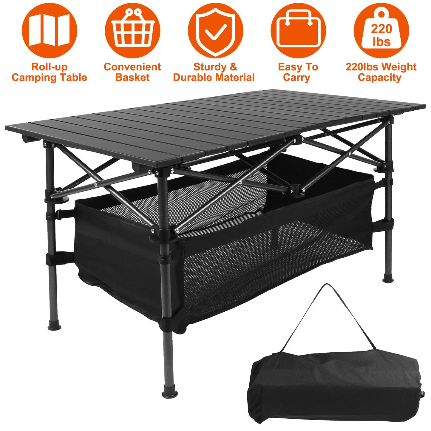 1Pc Folding Camping Table Portable Lightweight Aluminum Roll-up Picnic BBQ Desk With Carrying Bag For Outdoor Beach Backyard Party Patio Fedex Shipping