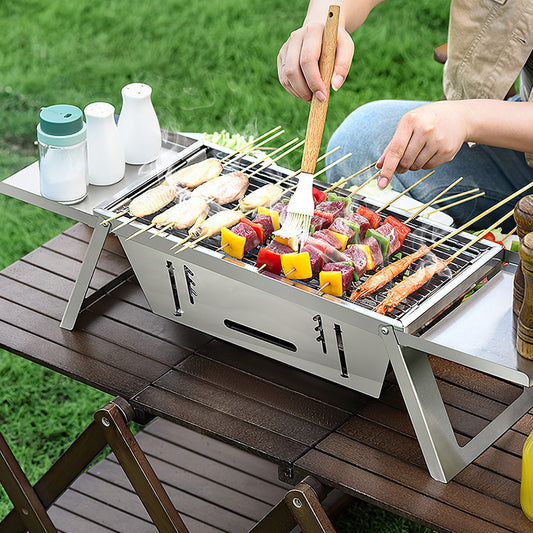 1 Set 3 In 1 Foldable Charcoal Grill Fire Pit Slow Cooker 2-3 People Portable Camping Grill Stainless Steel BBQ Grill For Camping Tailgating Yard