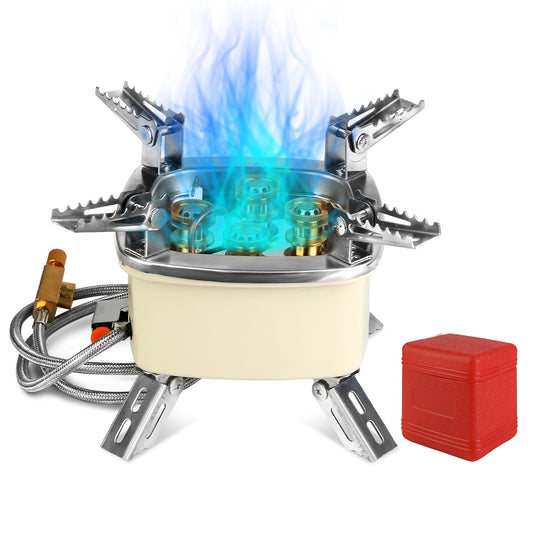 13000W Portable Windproof Camping Stove Five-head Gas Cooking Burner With Piezo Ignition Stepless Flame Control Fit For ISO-butane, Propane, Butane Fuel Tank For Backpacking Picnic Outdoor Cooking
