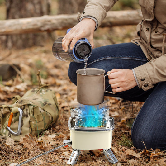 13000W Portable Windproof Camping Stove Five-head Gas Cooking Burner With Piezo Ignition Stepless Flame Control Fit For ISO-butane, Propane, Butane Fuel Tank For Backpacking Picnic Outdoor Cooking